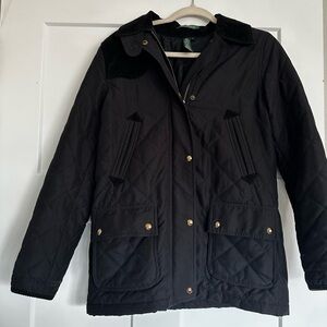 LAUREN BY RALPH LAUREN Black Quilted Jacket with Corduroy Detail